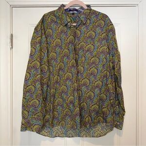 Alan Flusser green and purple paisley button down